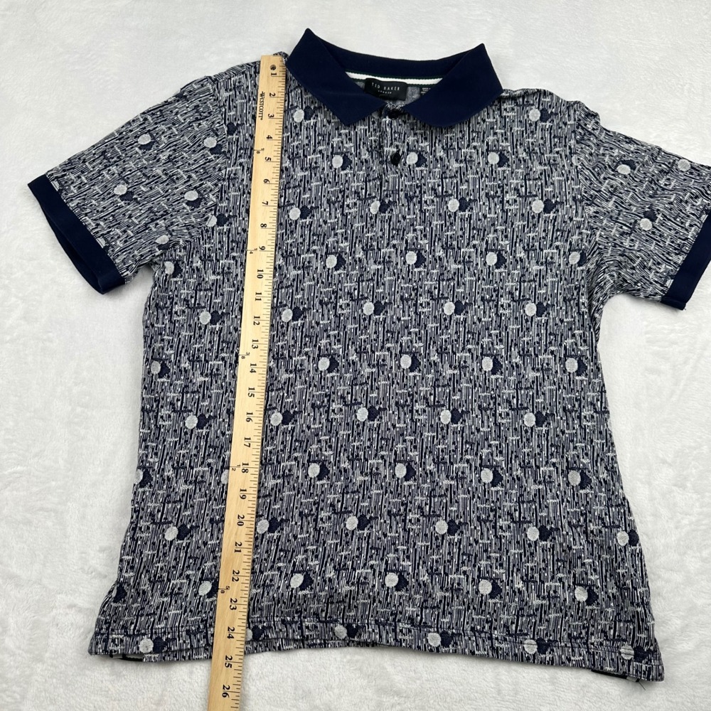 Ted Baker Mens Polo 3 Medium Fits Small Navy Polka Dot Short Sleeve Geometric - Picture 4 of 6